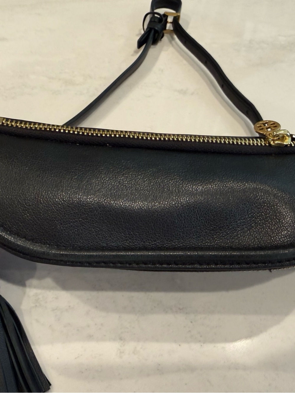 Tory Burch Black Quilted Leather Crossbody Belt Bag with Tassel Accent - Picture 4 of 8